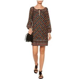 Alice+Olivia Sz M Gillian Black/Multi Embroidered Beaded Peasant Shift Dress